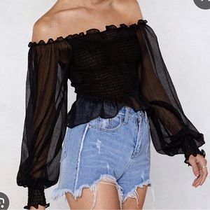 🎉HP🎉Nasty Gal Long Sleeved Off Shoulder Crop S
